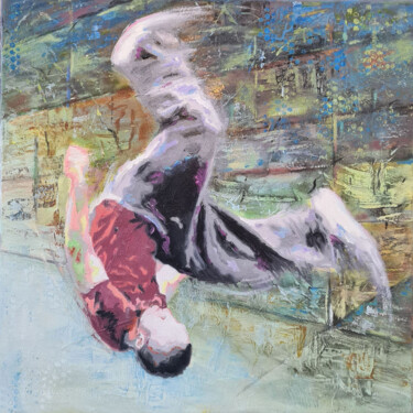 Schilderij getiteld "Parkour I" door Silvia Szlapka, Origineel Kunstwerk, Olie Gemonteerd op Frame voor houten brancard