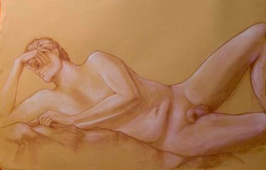 Pittura intitolato "nudo sdraiato" da Silvia Benfenati, Opera d'arte originale, Pastello