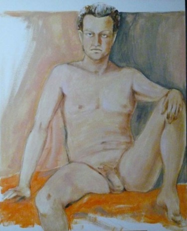Schilderij getiteld "nudo maschile seduto" door Silvia Benfenati, Origineel Kunstwerk, Olie