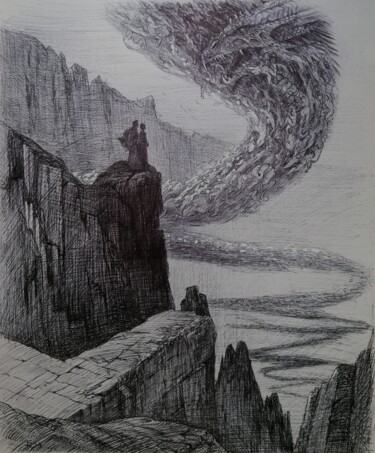"Dante-Inferno: Cant…" başlıklı Resim Silvio Ricci tarafından, Orijinal sanat, Tükenmez kalem