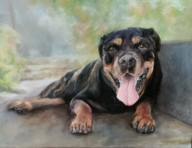Pintura intitulada "Rottweiler" por Simo Oil Art Simona, Obras de arte originais, Óleo