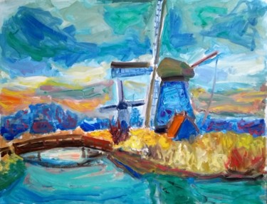 Painting titled "Polder molen" by Simon Borst, Original Artwork, Oil