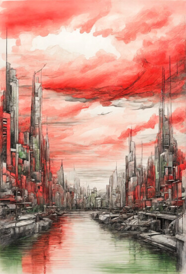 Цифровое искусство под названием "Cityscape #11" - Simon Dara, Подлинное произведение искусства, Изображение, сгенерированно…