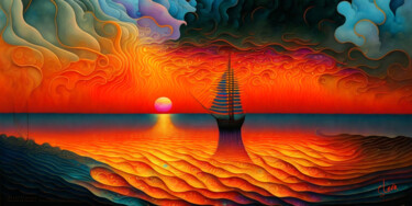 Artes digitais intitulada "colorful seascape S…" por Simon Levin, Obras de arte originais, Pintura digital