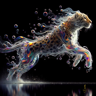 Grafika cyfrowa / sztuka generowana cyfrowo zatytułowany „leopard in mid-leap” autorstwa Simon Levin, Oryginalna praca, Mala…