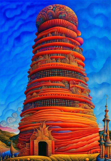 Arts numériques intitulée "leaning tower of pi…" par Simon Levin, Œuvre d'art originale, Peinture numérique