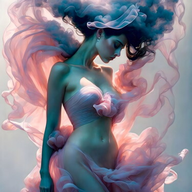 Digital Arts titled "a woman floating in…" by Simon Levin, Original Artwork, Digital Painting Mounted on artwork_cat.