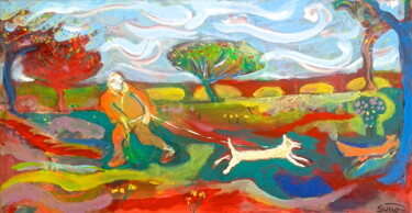 Peinture intitulée "dog walk 7" par Simon Taylor, Œuvre d'art originale