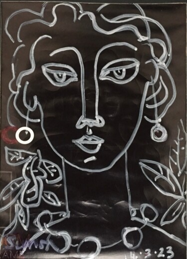 Malerei mit dem Titel "woman sketch" von Simon Taylor, Original-Kunstwerk, Gel Stift