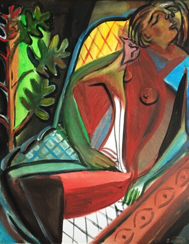 Painting titled "woman sleeping and…" by Simon Taylor, Original Artwork, Acrylic