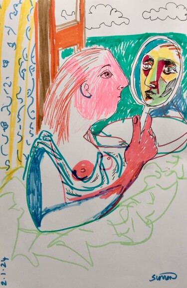 Drawing titled "mirror mirror" by Simon Taylor, Original Artwork, Marker