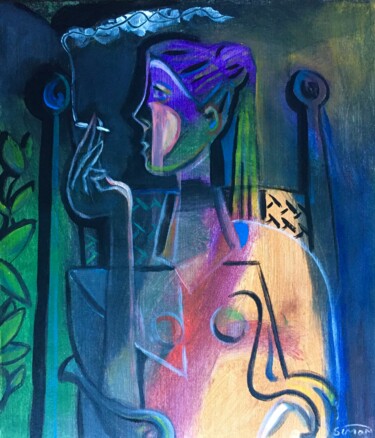 Pittura intitolato "woman smoking (4)" da Simon Taylor, Opera d'arte originale, Acrilico