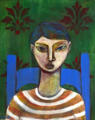 Painting titled "seated boy" by Simon Taylor, Original Artwork, Acrylic