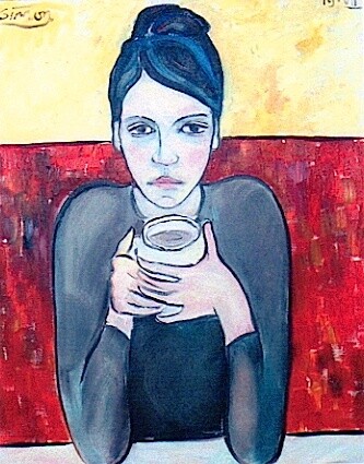 Peinture intitulée "girl in cafe" par Simon Taylor, Œuvre d'art originale