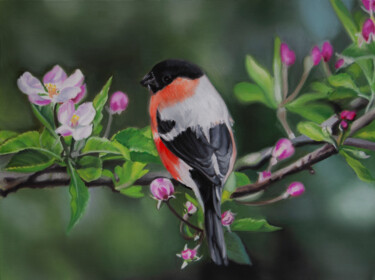 Ζωγραφική με τίτλο "Bird On A Blossomin…" από Simona Tsvetkova, Αυθεντικά έργα τέχνης, Λάδι Τοποθετήθηκε στο Ξύλινο φορείο σ…