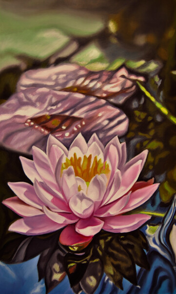 Schilderij getiteld "Water Lilies" door Simona Tsvetkova, Origineel Kunstwerk, Olie Gemonteerd op Frame voor houten brancard