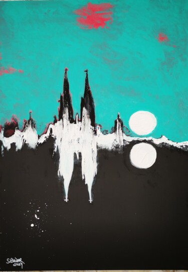 Painting titled "Regensburg abstrakt." by Simone Binder, Original Artwork, Acrylic Mounted on Wood Stretcher frame