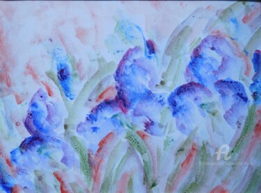 Painting titled "Iris violets" by Simone Cros-Morea, Original Artwork, Acrylic