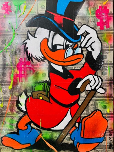 Schilderij getiteld "Uncle Scrooge Money…" door Simone De Rosa, Origineel Kunstwerk, Acryl Gemonteerd op Frame voor houten b…