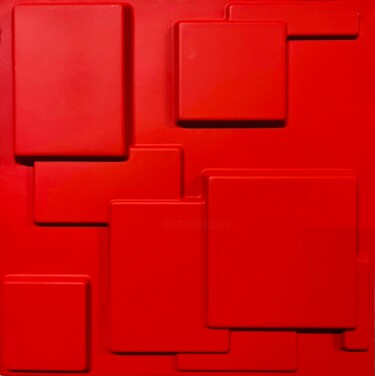 Skulptur mit dem Titel "Ultra Red 02" von Simone De Rosa, Original-Kunstwerk, Harz Auf Holzplatte montiert