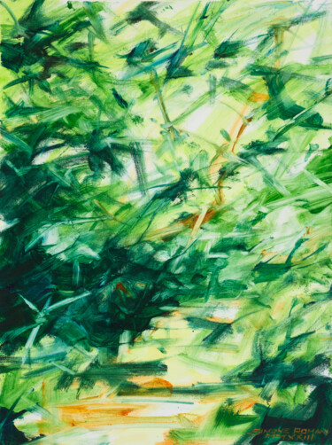 Painting titled "Green passage" by Simone Romani, Original Artwork, Oil Mounted on Cardboard