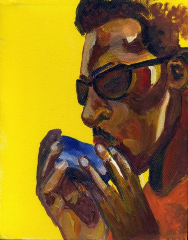 Painting titled "Harmonica Stevie" by Simone, Original Artwork, Acrylic