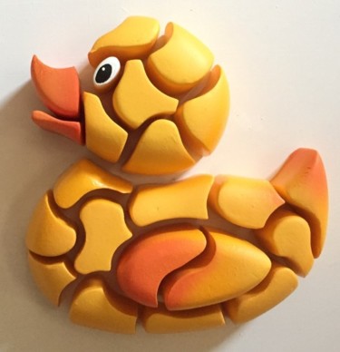 Sculpture titled "Duckie" by Simone Parri, Original Artwork, Plastic Mounted on Plexiglass