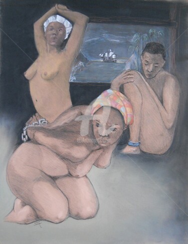 Dessin intitulée "Esclaves" par Simonetti  Dit Sm, Œuvre d'art originale, Pastel