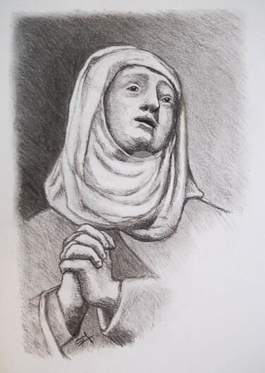 Drawing titled "Sainte-Therese de L…" by Simonetti  Dit Sm, Original Artwork, Charcoal