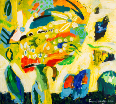 Peinture intitulée "Meeting of Sun and…" par Simonida Djordjevic, Œuvre d'art originale, Acrylique Monté sur Châssis en bois