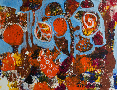 Картина под названием "Orange Garden" - Simonida Djordjevic, Подлинное произведение искусства, Акрил Установлен на Деревянна…