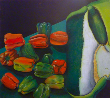 Painting titled "Cuisine poivronée" by Maria Iacuzzi (SIMPLE ART), Original Artwork, Pastel