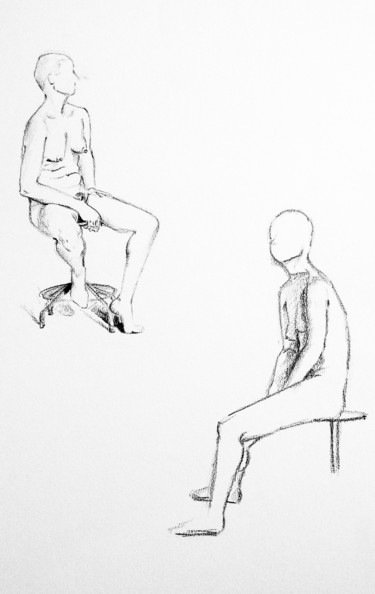 Drawing titled "Femme nue sur chaise" by Maria Iacuzzi (SIMPLE ART), Original Artwork, Pencil