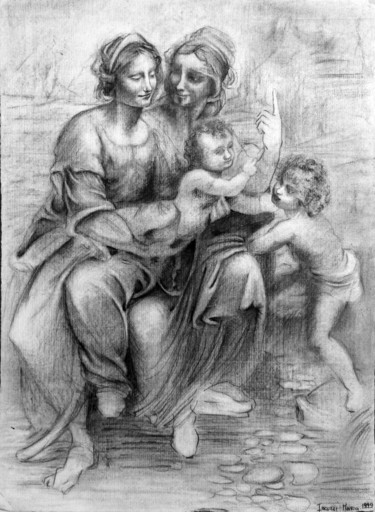 Рисунок под названием "Reproduction de Leo…" - Maria Iacuzzi (SIMPLE ART), Подлинное произведение искусства, Древесный уголь