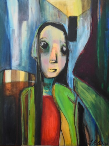 Painting titled "Hinter der Tür" by Sindy Hirsch- Opitz, Original Artwork, Oil