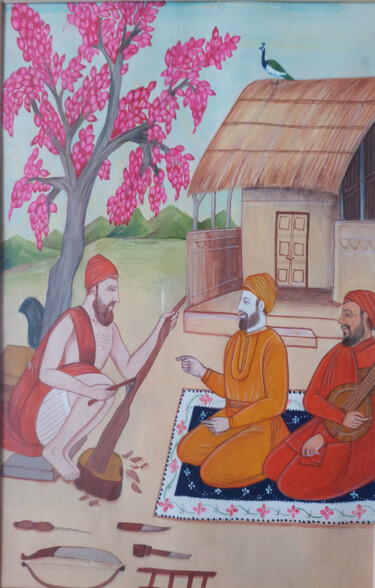 Schilderij getiteld "Guru Nanak Dev ji w…" door Singh Avtar, Origineel Kunstwerk, Tempera