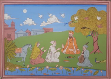 Peinture intitulée "Guru Nanak Dev ji w…" par Singh Avtar, Œuvre d'art originale, Tempera