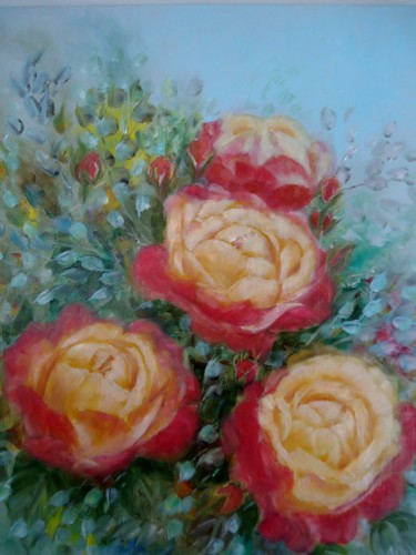 Malerei mit dem Titel "Τριαντάφυλλα" von Athanasia P, Original-Kunstwerk, Öl