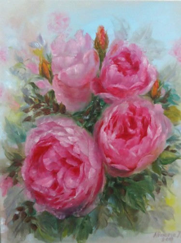 Malerei mit dem Titel "Μεγάλα τριαντάφυλλα" von Athanasia P, Original-Kunstwerk, Öl