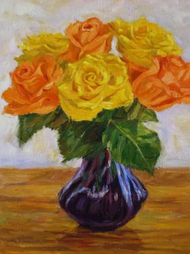 Malerei mit dem Titel "Βάζο με λουλούδια" von Athanasia P, Original-Kunstwerk, Öl