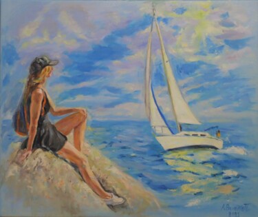 Painting titled "Ατενίζοντας το γαλά…" by Athanasia P, Original Artwork, Oil