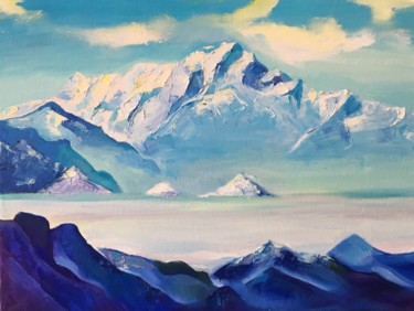 Peinture intitulée "Montagnes bleues ou…" par Larisa Caloin, Œuvre d'art originale, Huile