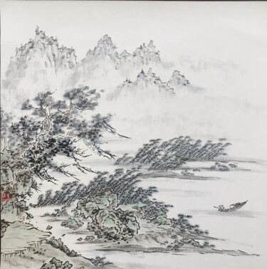 Malarstwo zatytułowany „Peinture chinoise “…” autorstwa Siyuan Li, Oryginalna praca, Atrament Zamontowany na Inny sztywny pa…