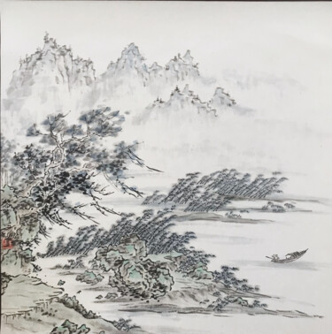 「Peinture chinoise “…」というタイトルの絵画 Siyuan Liによって, オリジナルのアートワーク, インク その他の剛性パネルにマウント