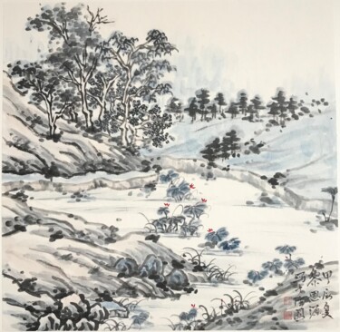 Painting titled "Peinture chinoise p…" by Siyuan Li, Original Artwork, Ink Mounted on Cardboard