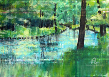 Painting titled "Lac de Sidiailles" by Skadi Engeln, Original Artwork, Tempera