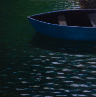 Painting titled "Boat" by Vladimir Skalkin, Original Artwork, Oil Mounted on Wood Stretcher frame