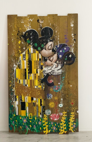 Painting titled "Le Baiser Klimt Dis…" by Skayzoo, Original Artwork, Acrylic Mounted on Wood Panel