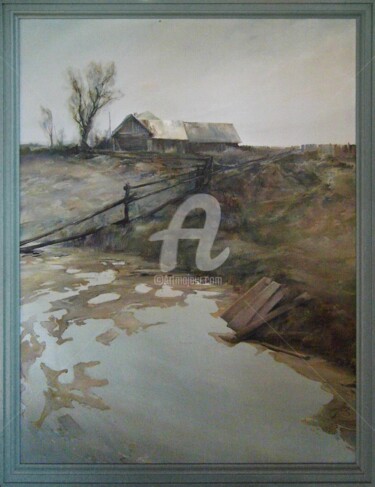 Peinture intitulée "Дом у болота" par Vladimir Skrynnikov, Œuvre d'art originale, Huile