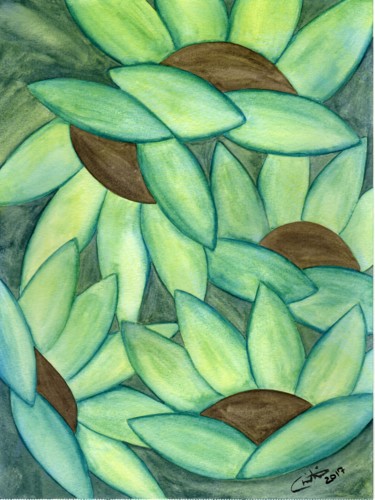 Painting titled "fallingflowersblueg…" by Christina Desousa, Original Artwork, Watercolor